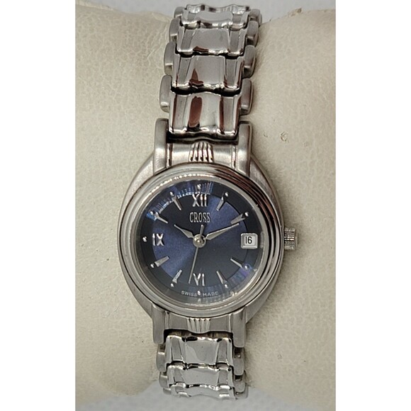 Unisex Cross Round Blue Dial Silver Tone Case Bracelet Band Watch LW10F 02 main image 9